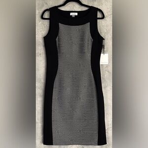 NWT's Calvin Klein Women's BlkGray Sleeveless Sheath Dress Ribbed Side Zip Sz 6.